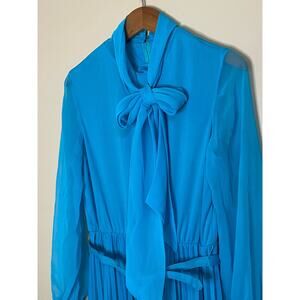 Vintage Turquoise Dress 70s Long No Tags Modern Size 10 Sheer Long Sleeves Women